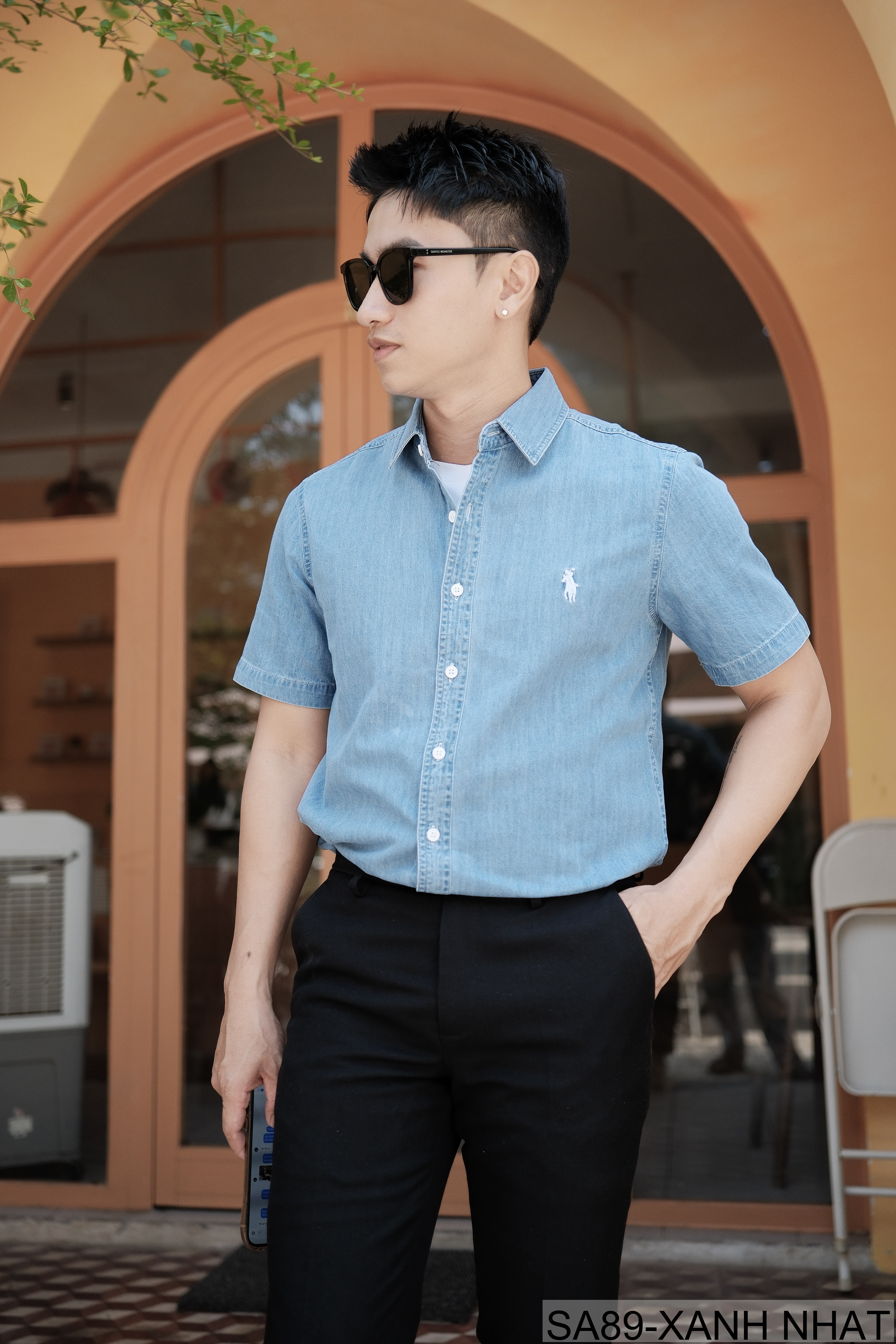 SA89 - Áo sơ mi denim nam tay ngắn phong cách Nhật Bản, chất cotton mềm mại, form rộng thoải mái_thumbnail_1