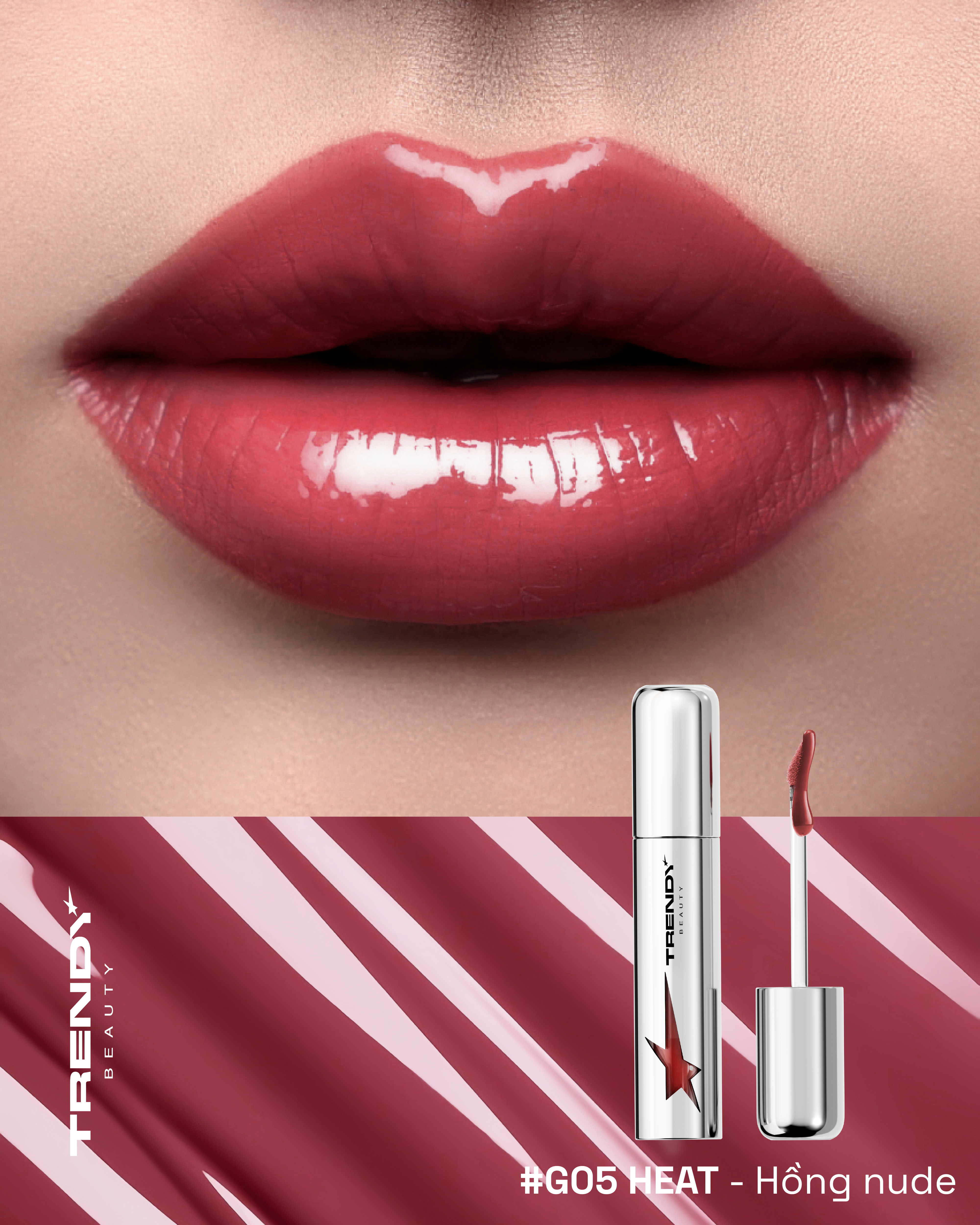 G05 Heat - Son bóng màu hồng nude Trendy Beauty Lip Gloss Silver Shot