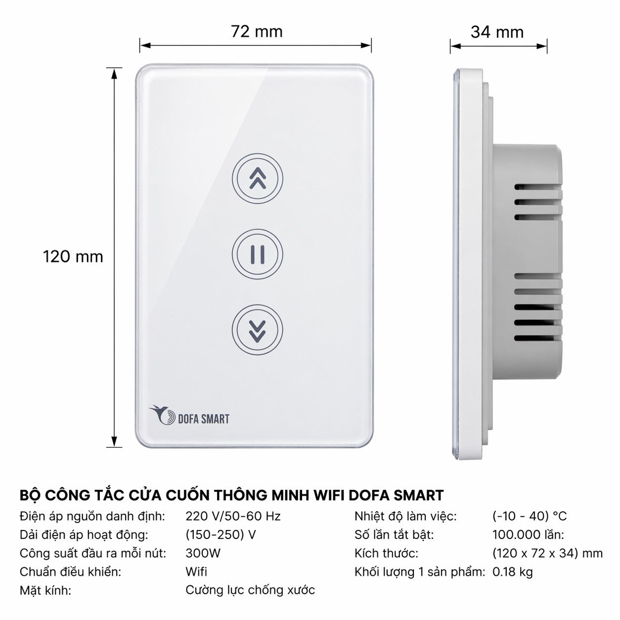 Bộ công tắc cửa cuốn thông minh wifi DOFA SMART Màu Trắng_thumbnail_1