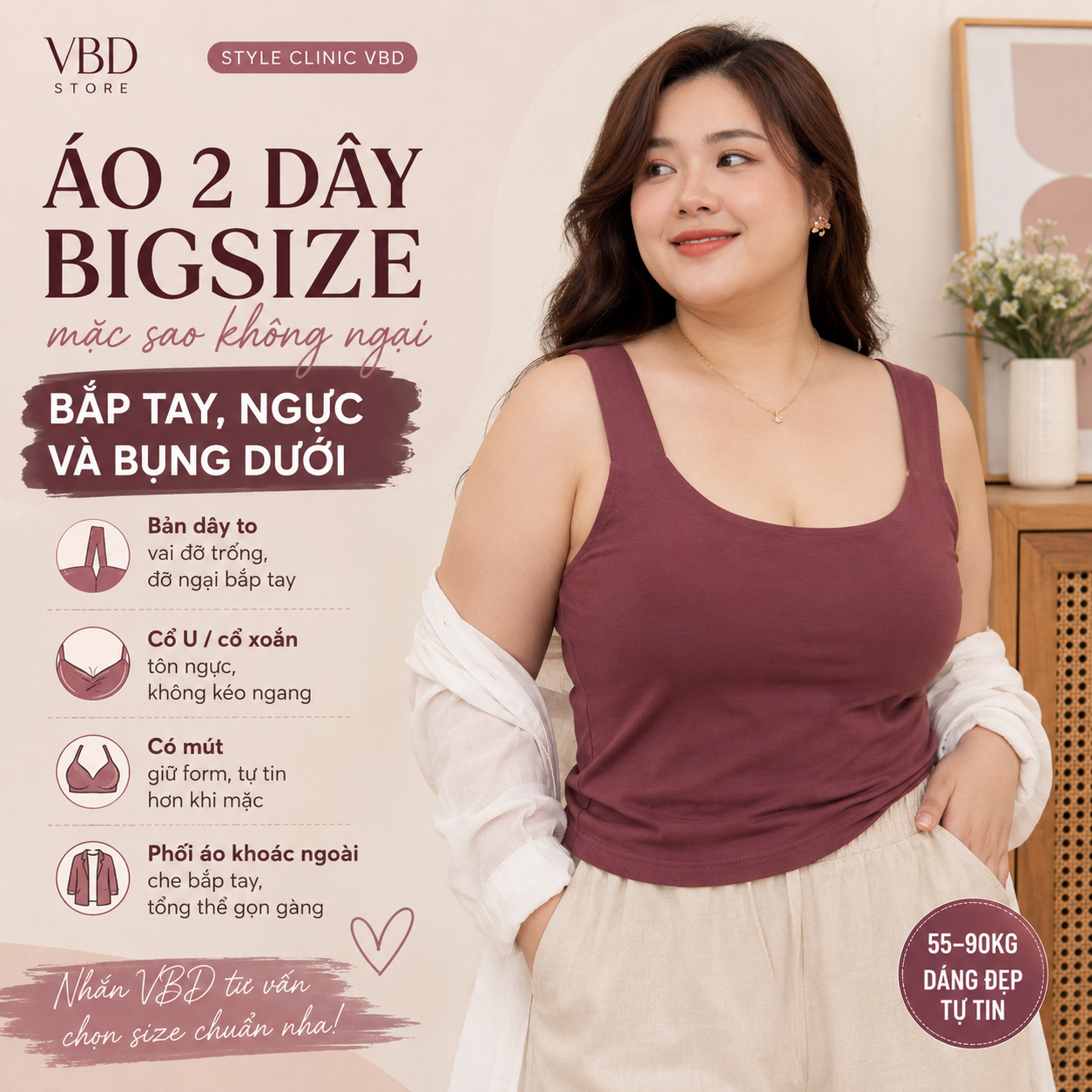 Áo 2 dây bigsize: chọn bản dây, phối áo khoác | VBD