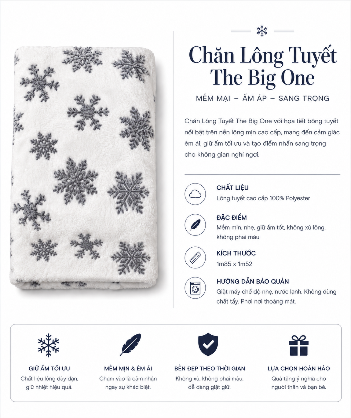 Chăn Lông Tuyết KT 152cm x 182cm