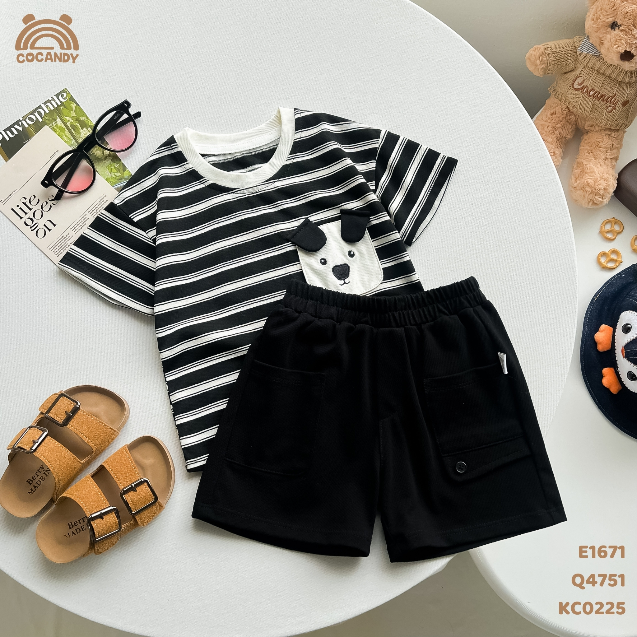 Áo cộc cotton kẻ ĐEN túi gấu_thumbnail_4