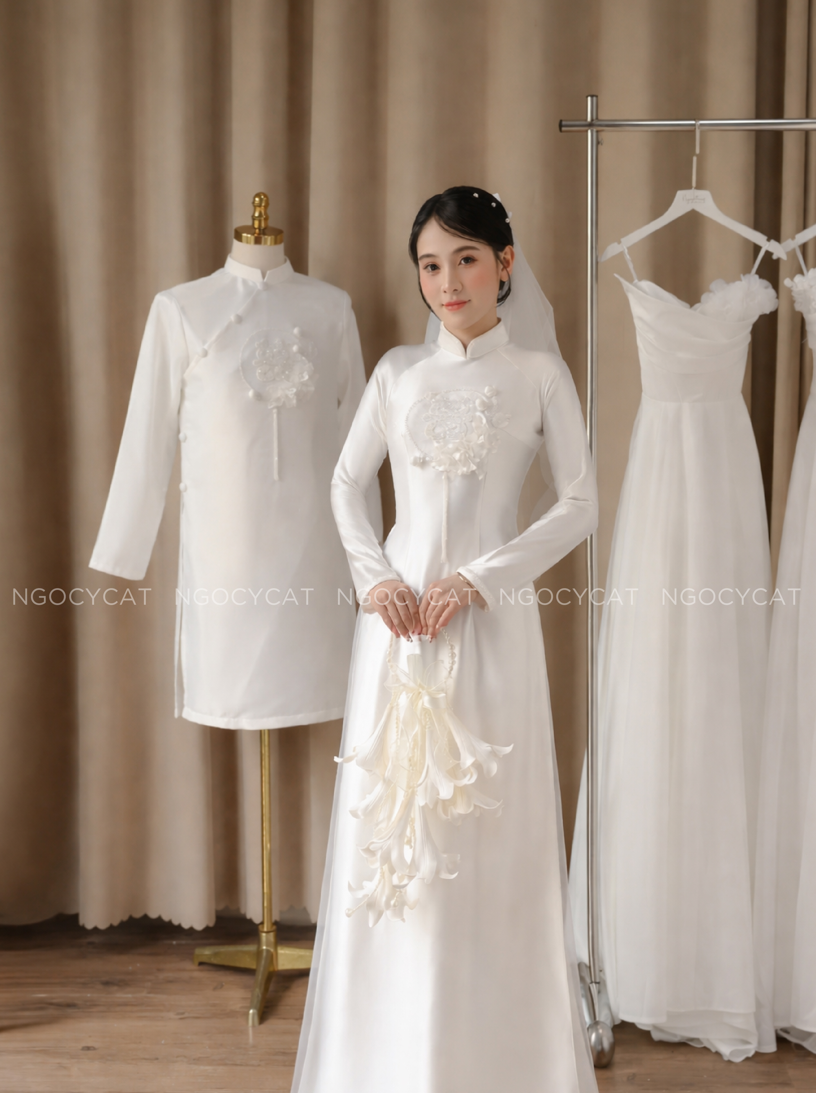 Áo Dài Dâu Rể Trắng Hỷ Phiến Hoa_thumbnail_1