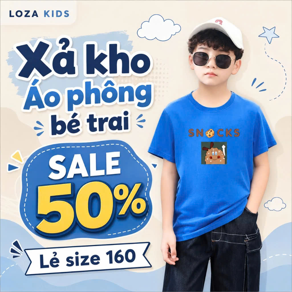 [XẢ KHO SIZE 160] Áo phông cho bé trai chất liệu thun cotton mềm mát từ 35-40kg - Loza Kids XA00011