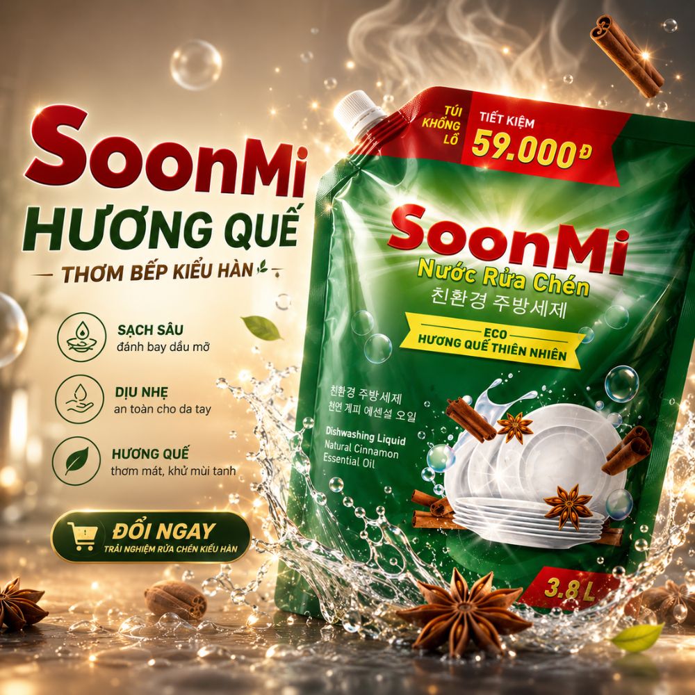 1 Thùng 3 túi nước rửa chén hương quế Soonmi 3.8L_thumbnail_7