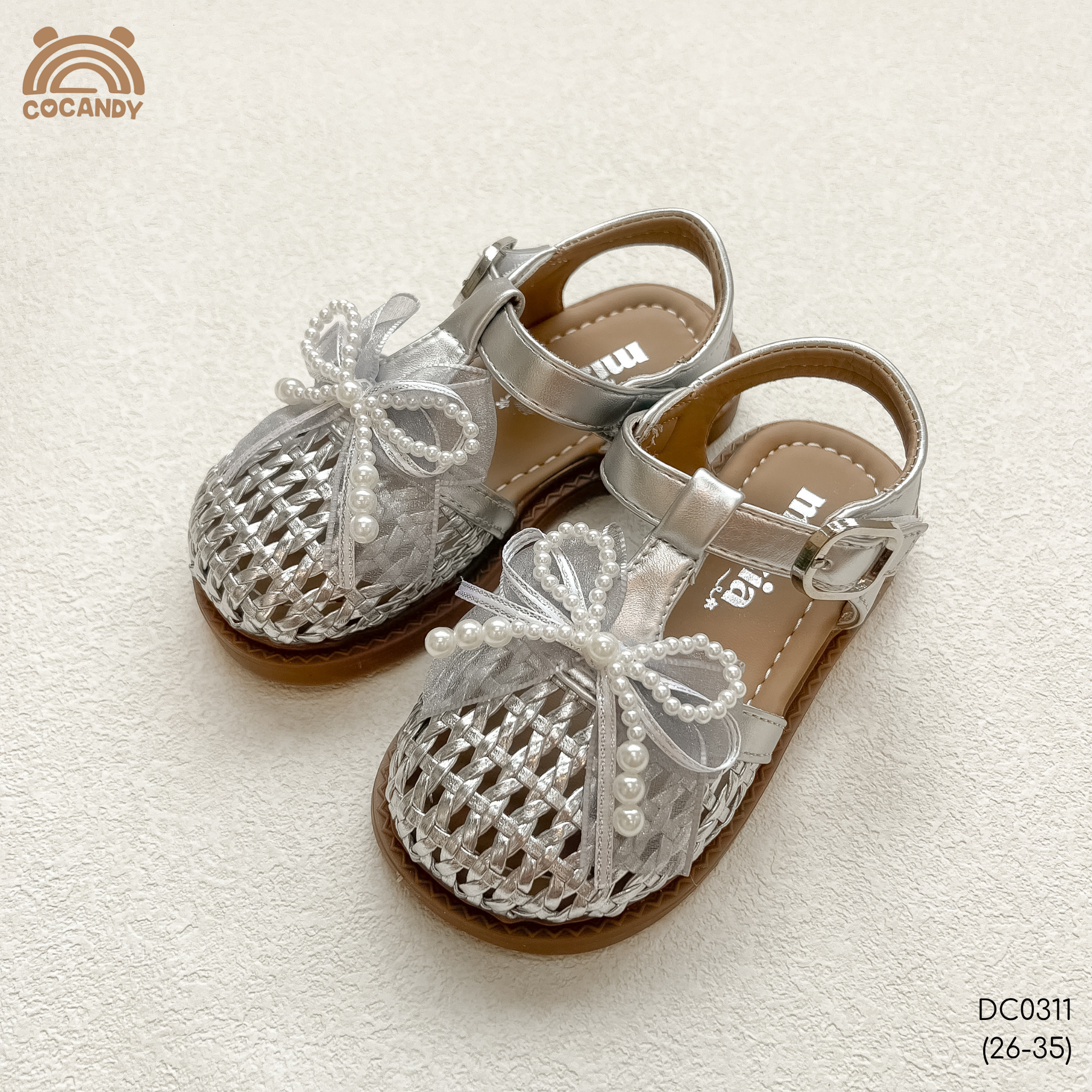 Dép sandal nhập nơ ngọc trai BẠC MIZZIA