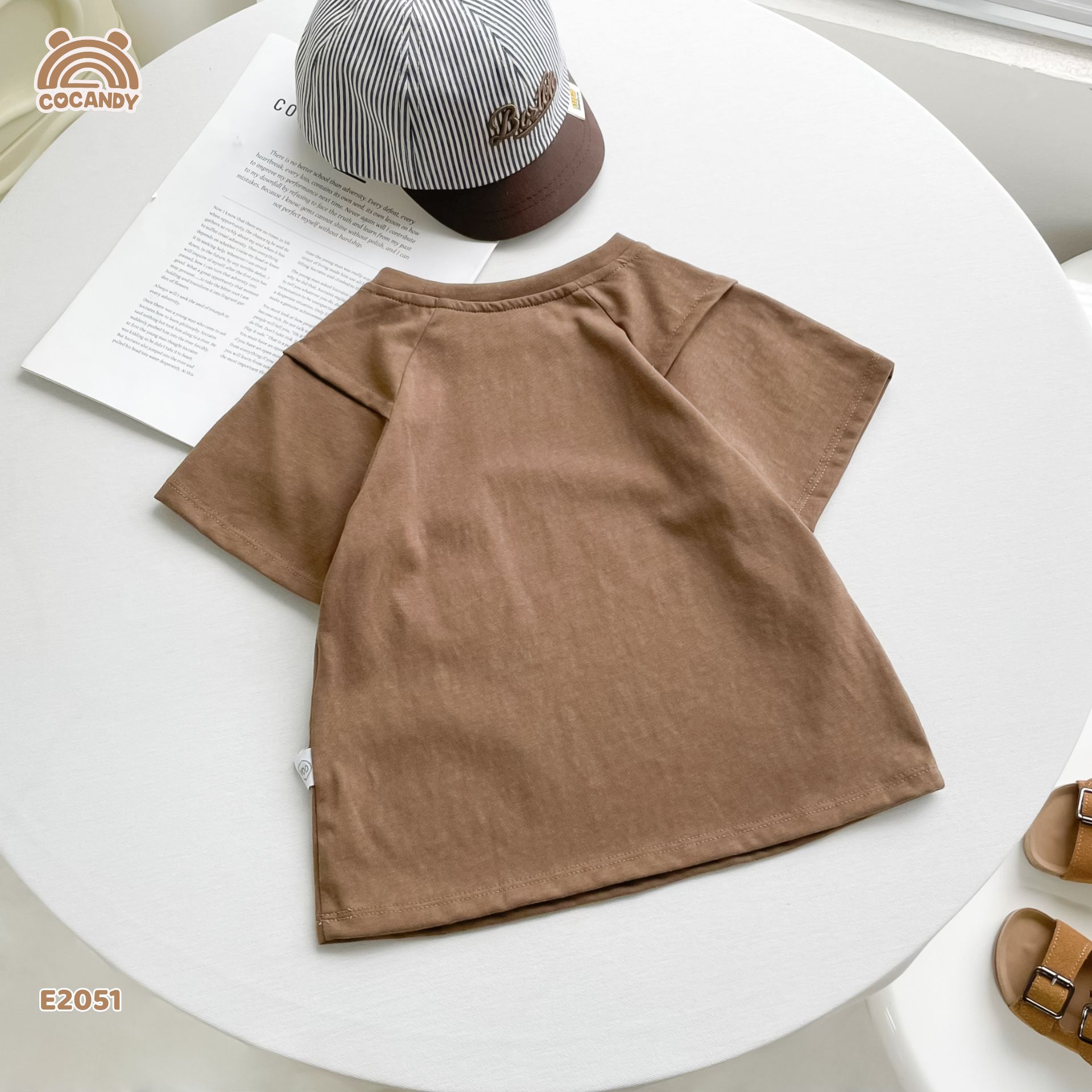 Áo cộc cotton vân mỏng NÂU tay raclan_thumbnail_4