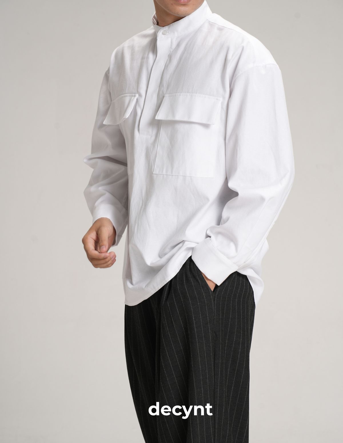The Safari Band Shirt decynt - Áo sơ mi cổ trụ tay dài 2 túi bản to trước ngực chất liệu oxford dày lên form đẹp_thumbnail_7