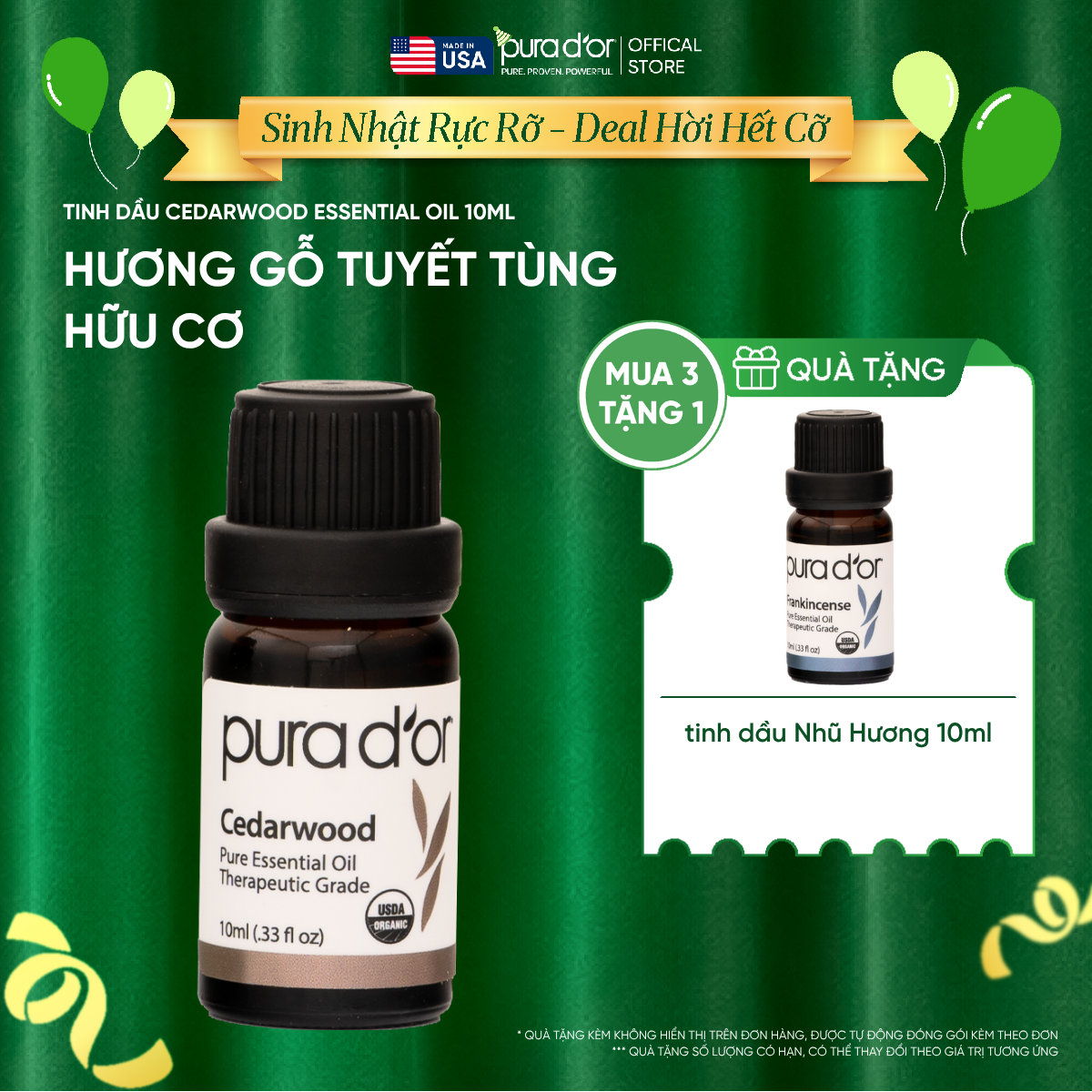 Tinh Dầu Gỗ Tuyết Tùng Hữu Cơ PURA D’OR Therapeutic Grade Cedarwood Essential Oil 10ml