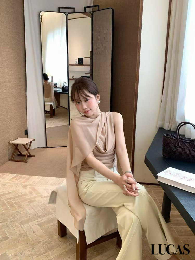 Áo sơ mi cổ đổ zile + khăn voan_thumbnail_4