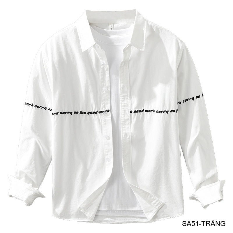 SA51 - Áo Sơ Mi Nam Phong Cách Nhật Bản Thêu Tiếng Anh Tay Dài Thời Trang Đa Năng_thumbnail_4