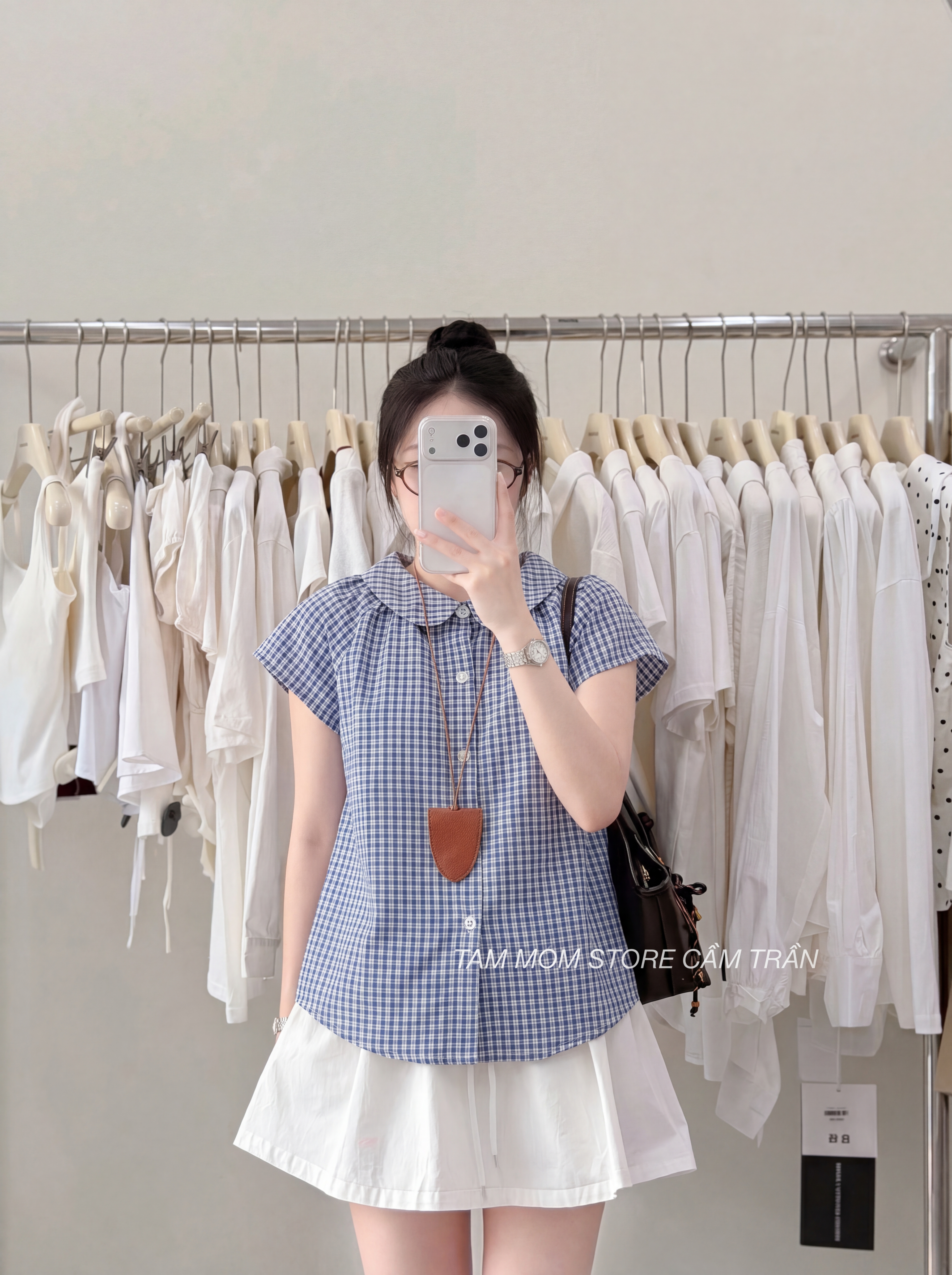 Áo Kiểu Nữ Tay Ngắn cánh tiên cổ sen caro LUH_thumbnail_1