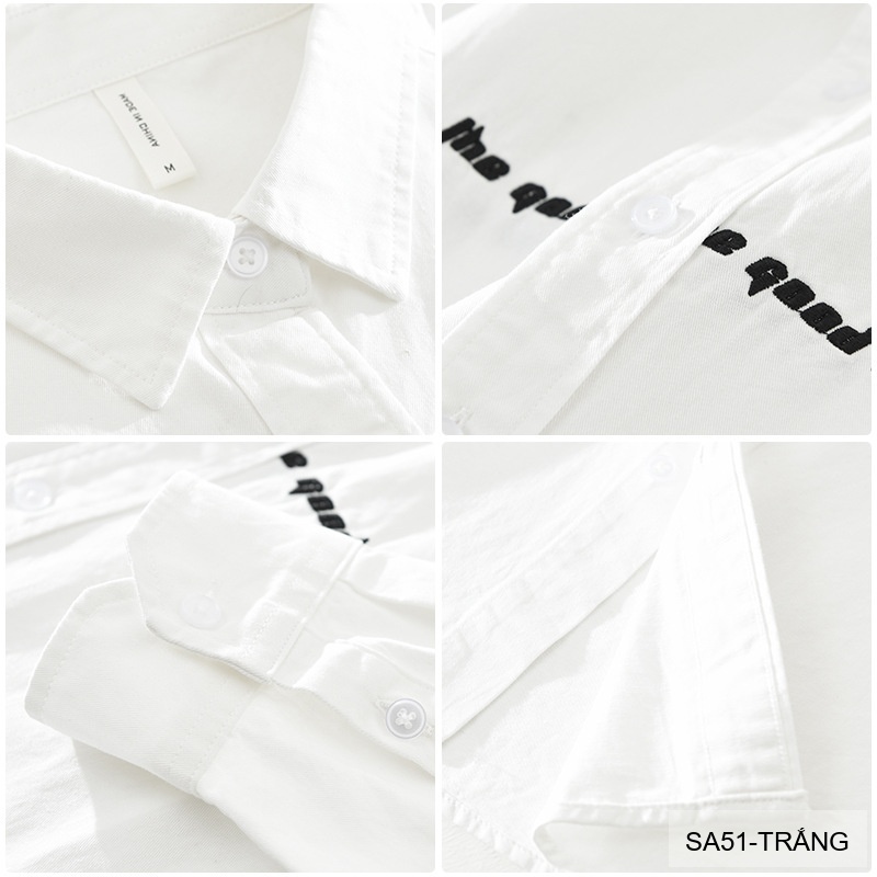 SA51 - Áo Sơ Mi Nam Phong Cách Nhật Bản Thêu Tiếng Anh Tay Dài Thời Trang Đa Năng_thumbnail_3