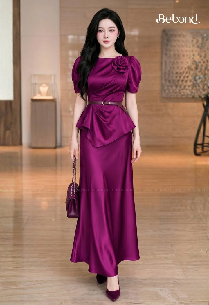 Set váy lụa ORANE màu TÍM BERRY