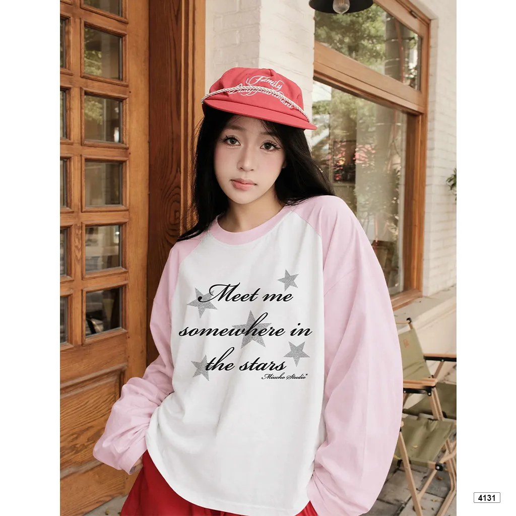 Áo thun tay dài form boxy phối raglan basic Miucho 4131_thumbnail_6