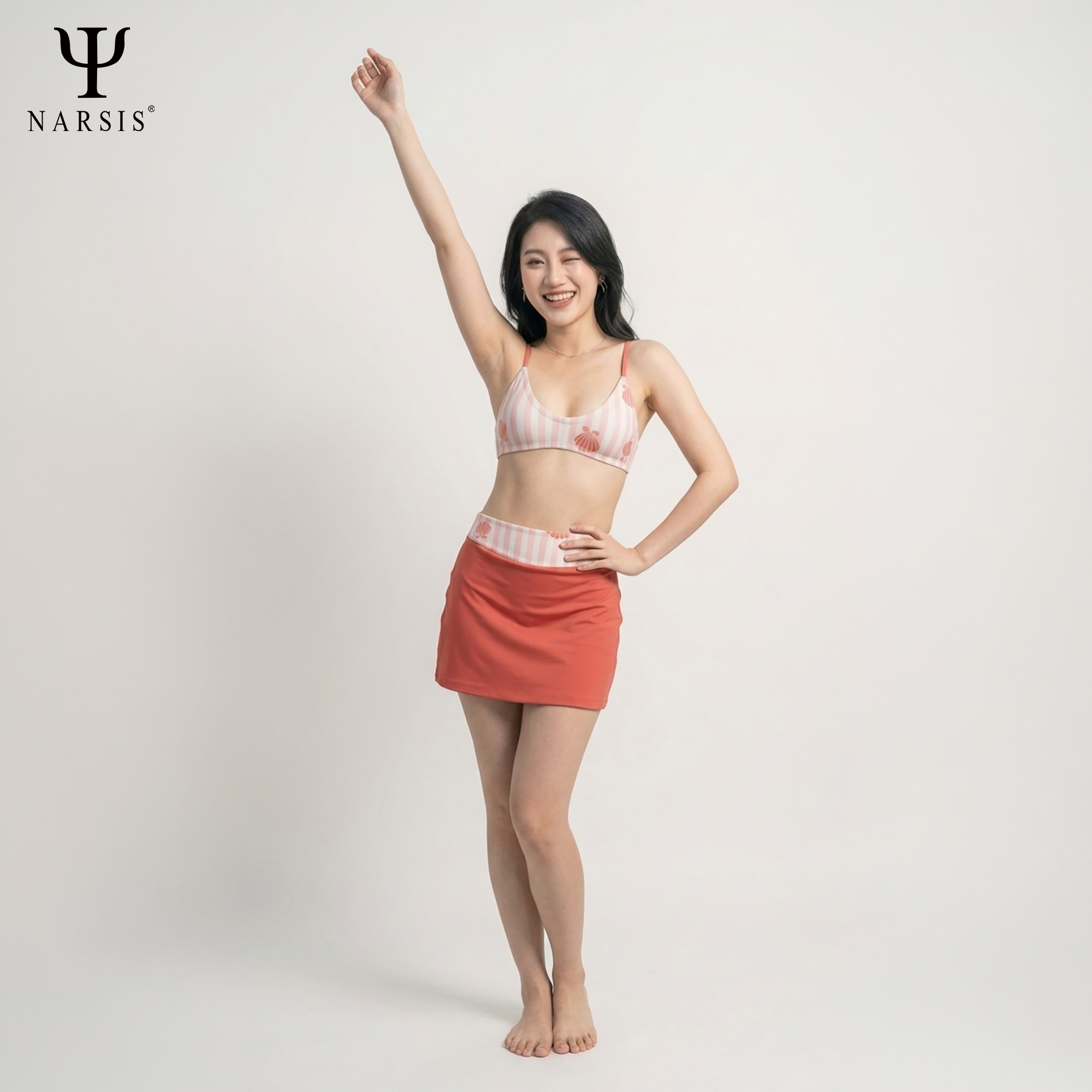 Bộ bơi nữ Narsis A25034: Set đồ bơi 2 mảnh kèm chân váy màu cam san hô_thumbnail_10