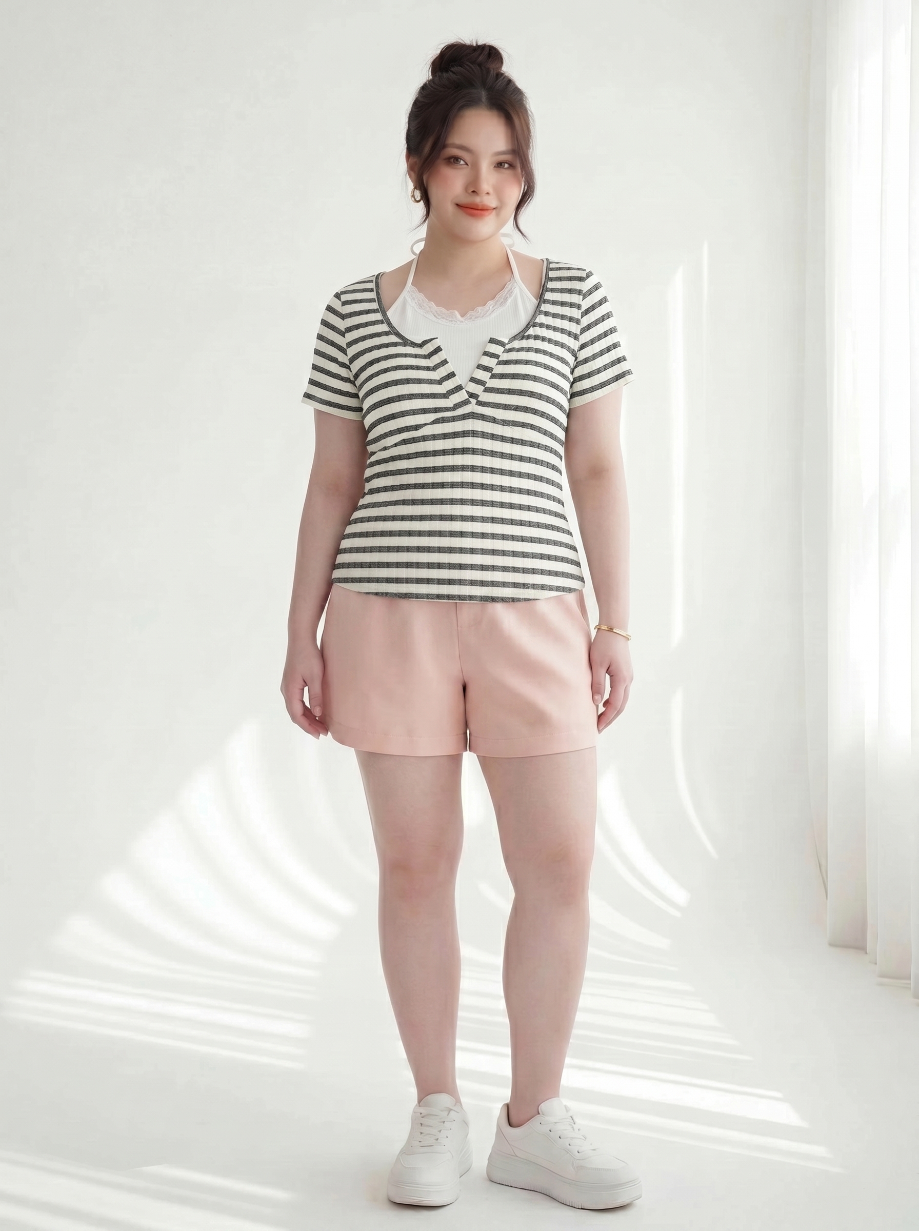 Quần Short Ống Rộng Lưng Thun Bigsize Gọn Đùi - Đen/Hồng Pastel - Vừa 55kg Trở Lên - QS011_thumbnail_5