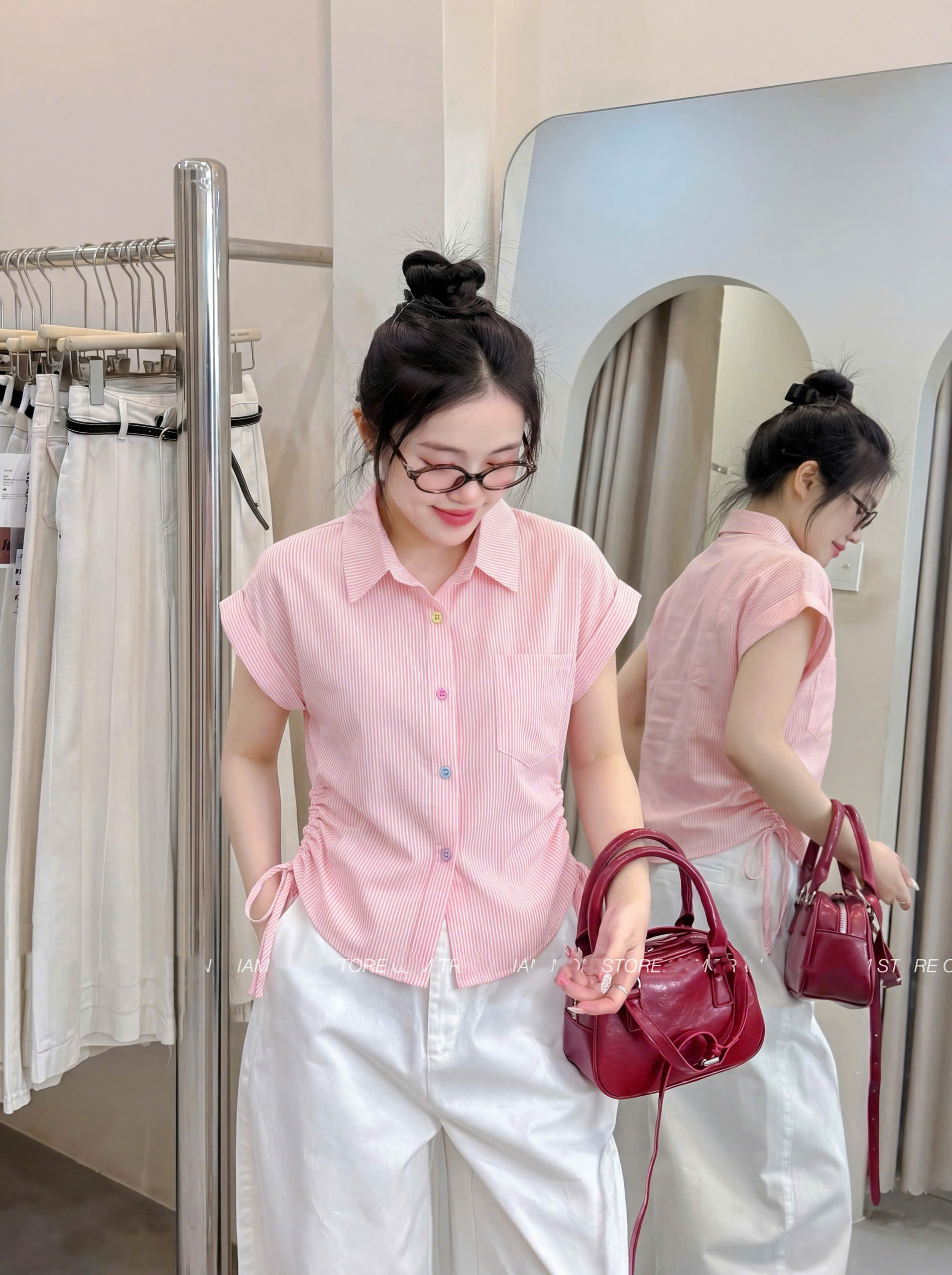 Áo Sơ Mi Nữ Kiểu SN gấp lai kẻ 1túi logo LUH.9010_thumbnail_1