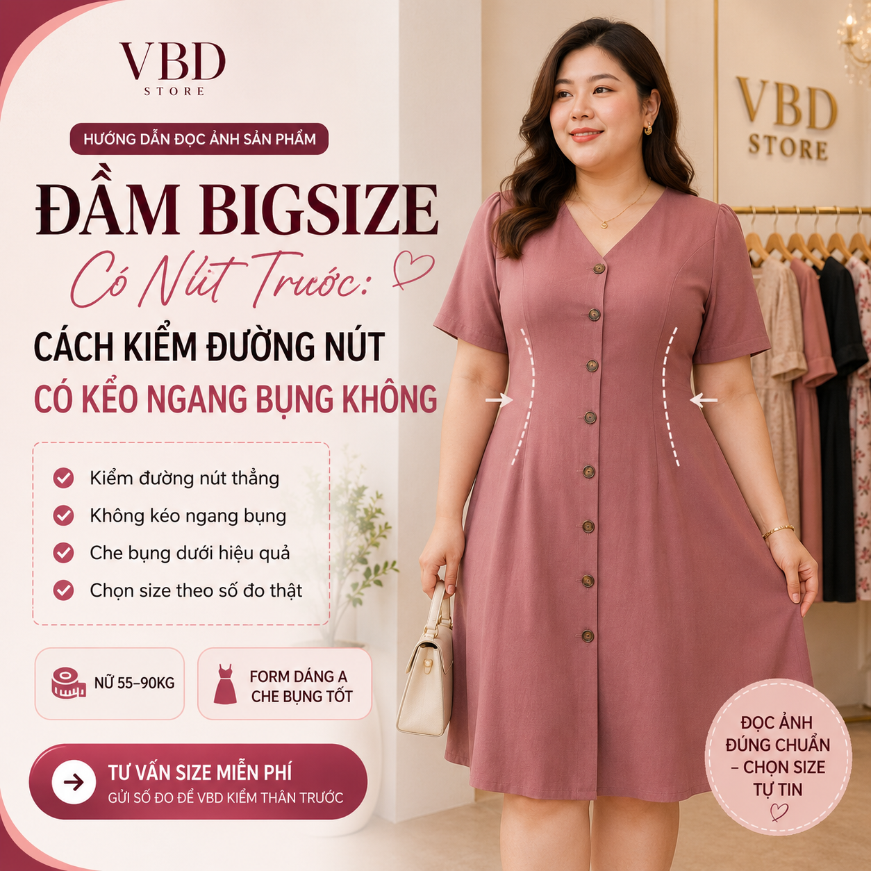 Đầm Bigsize Có Nút Trước: Kiểm Đường Nút Tránh Chật Bụng