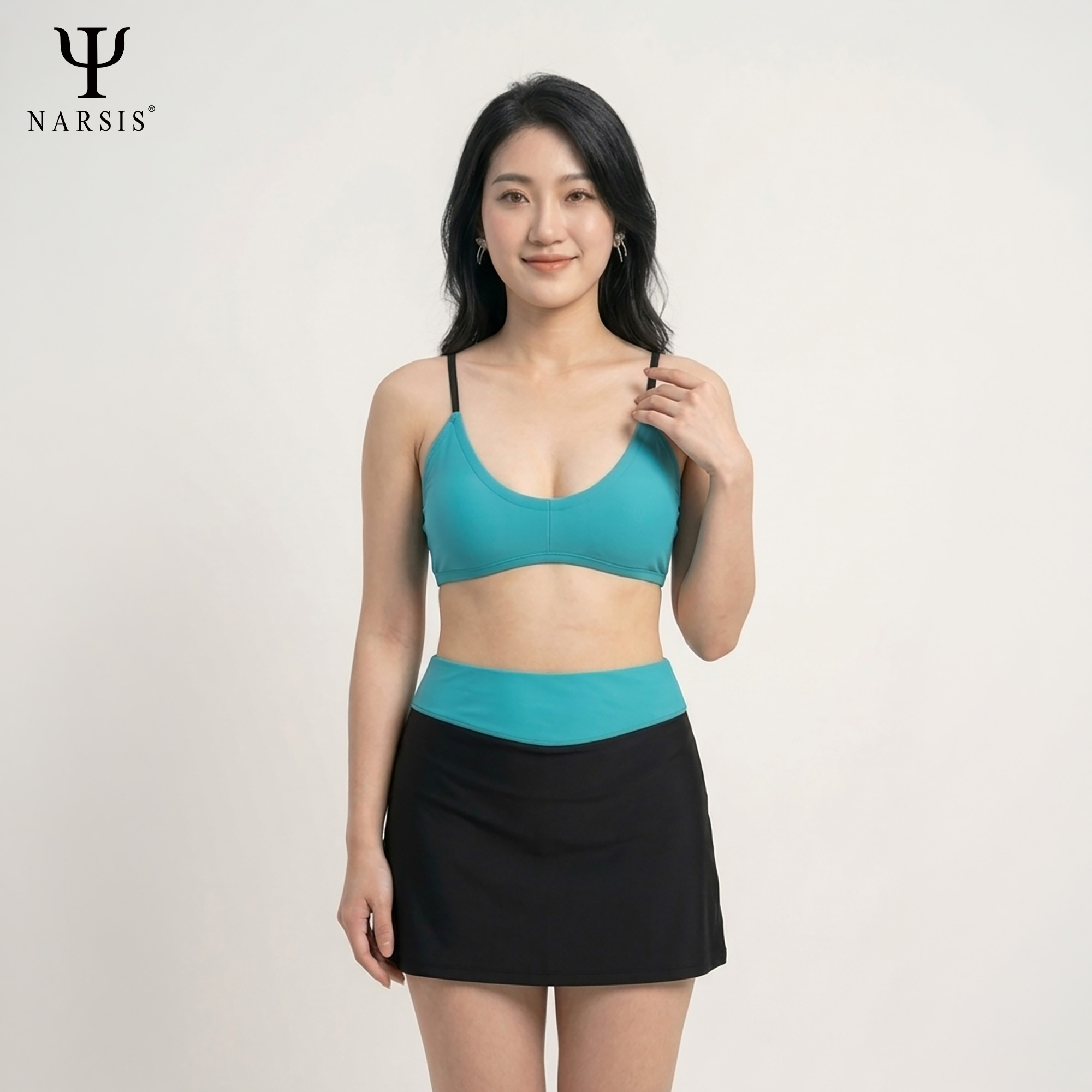 Bộ bơi nữ Narsis A25035: Set đồ bơi 2 mảnh áo xanh Teal kèm chân váy_thumbnail_7