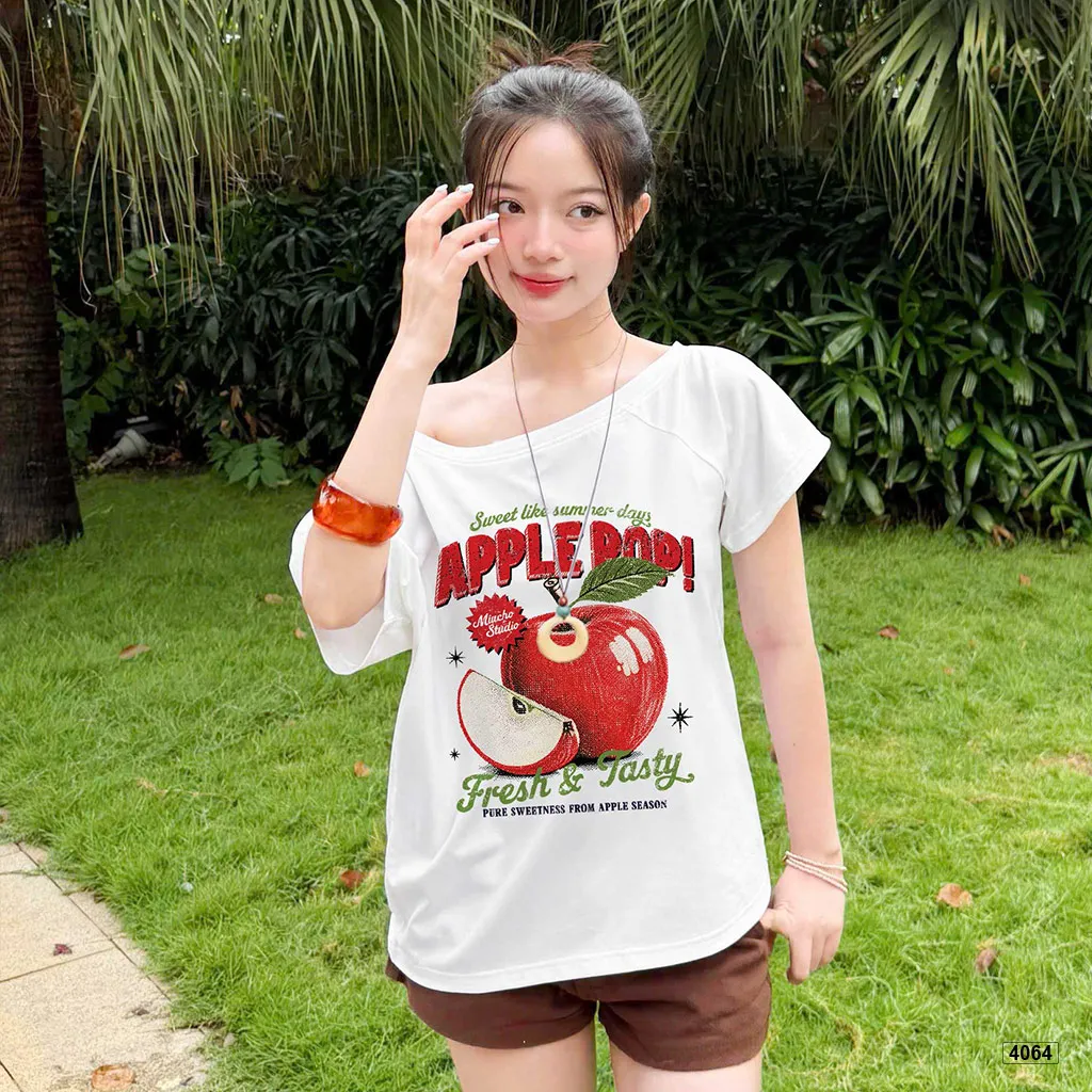 Áo thun nứ lệch vai form rộng Apple Pop Miucho 4064_thumbnail_3