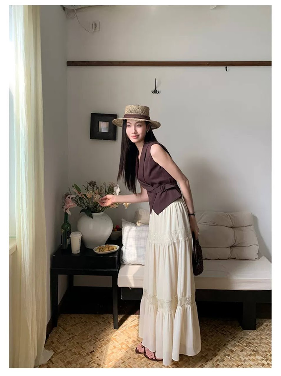 Lucas - Set áo zile vạt đang cài rút 1 bên cổ bẻ + chân váy voan xòe dáng dài nối pha ren_thumbnail_4