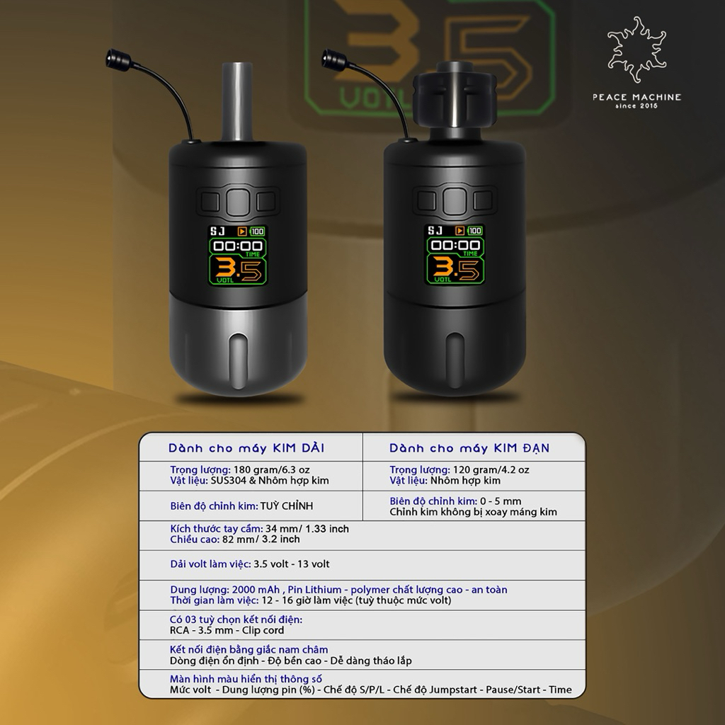 PEACE Battery Grips - Tay Cầm Pin Tích Điện 2000mAh dành cho kim dài và kim đạn