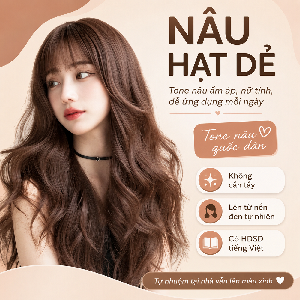 Thuốc Nhuộm Tóc Nâu Hạt Dẻ Không Cần Tẩy, Lên Từ Nền Đen Tự Nhiên, Tặng Găng Tay