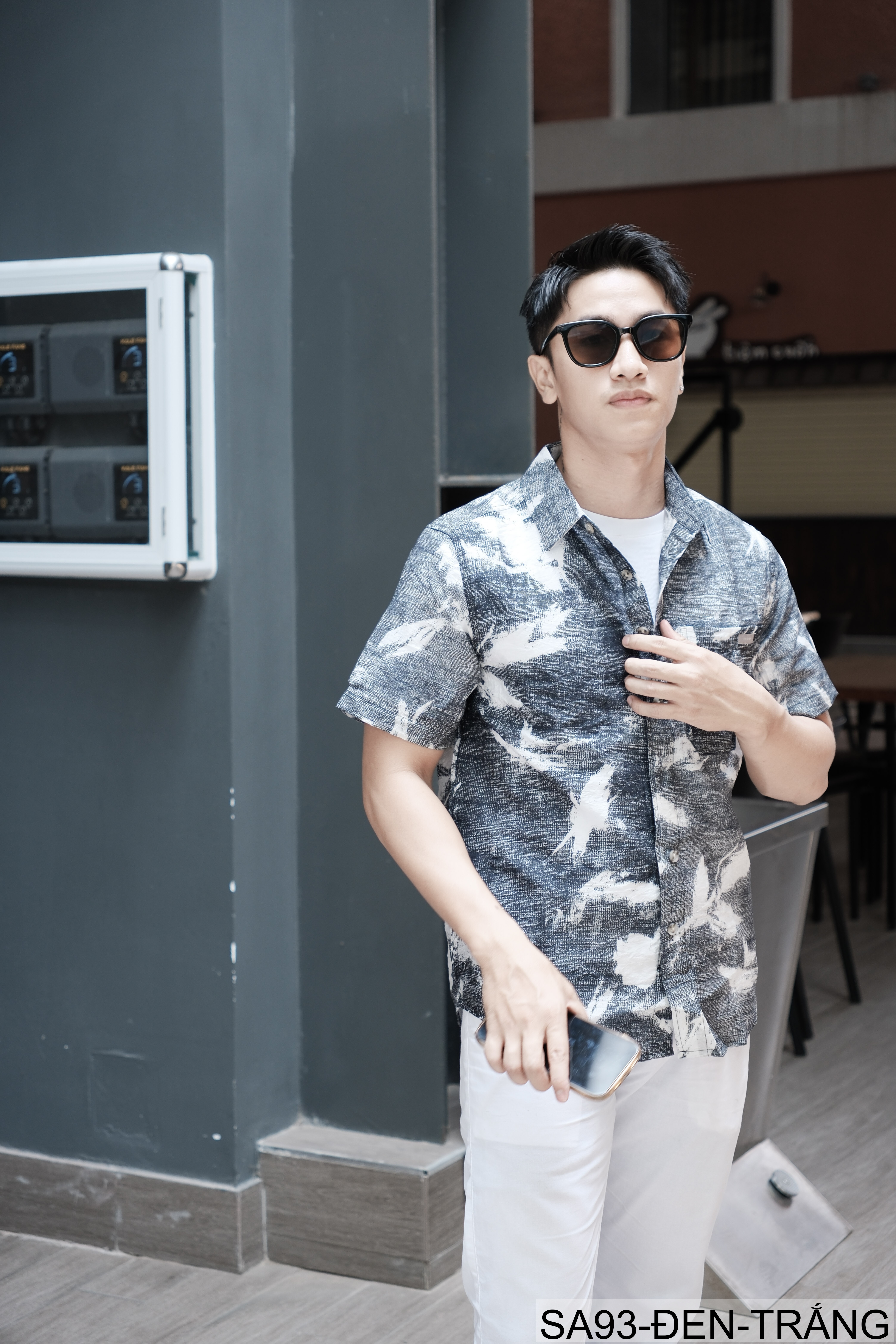 SA93 - Áo sơ mi nam ngắn tay họa tiết retro Nhật Bản, dáng rộng thoải mái, phong cách văn học, chất liệu lyocell mềm mát_thumbnail_4