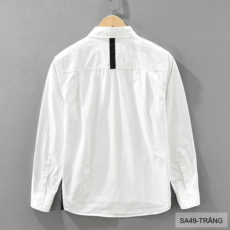 SA49 - Áo Sơ Mi Nam Tay Dài Phong Cách Nhật Bản, Thiết Kế Dáng Rộng, Màu Trắng Đen_thumbnail_3