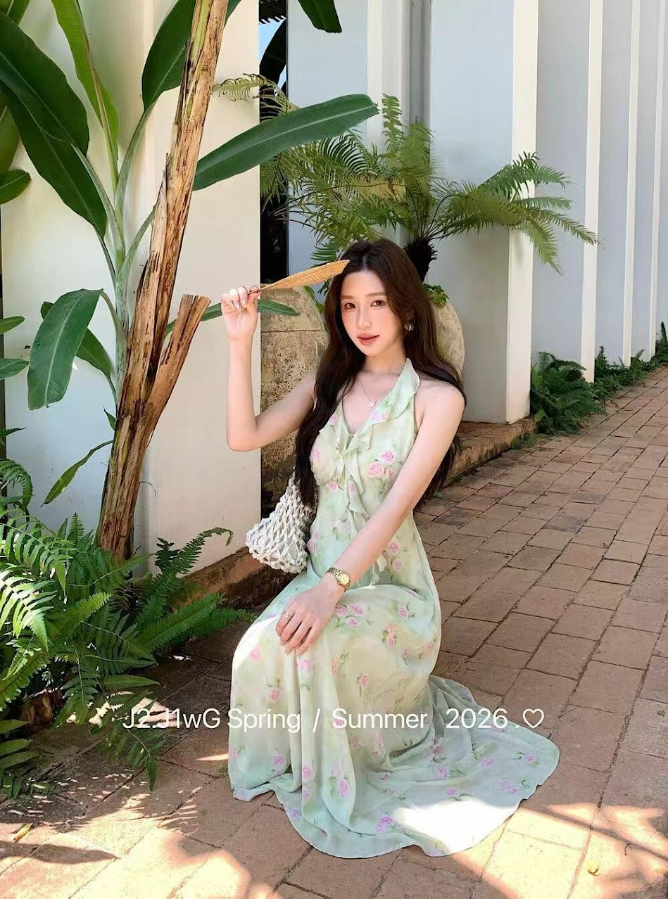 Lucas - Váy yếm zile dáng maxi bèo ngực vải hoa pastel_thumbnail_2