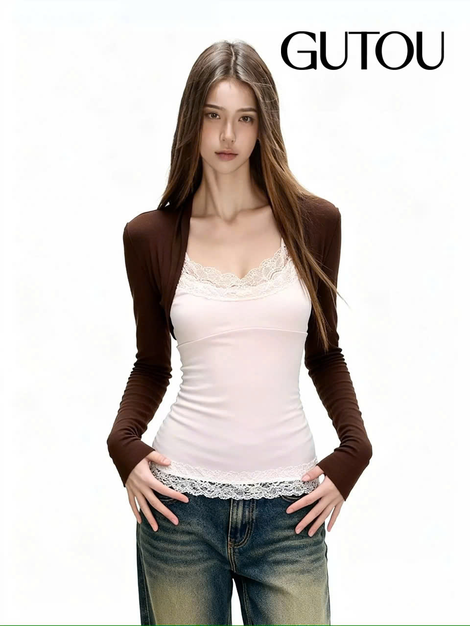 [ GUTOU ] Áo Hai Dây Viền Ren Phối Khoác