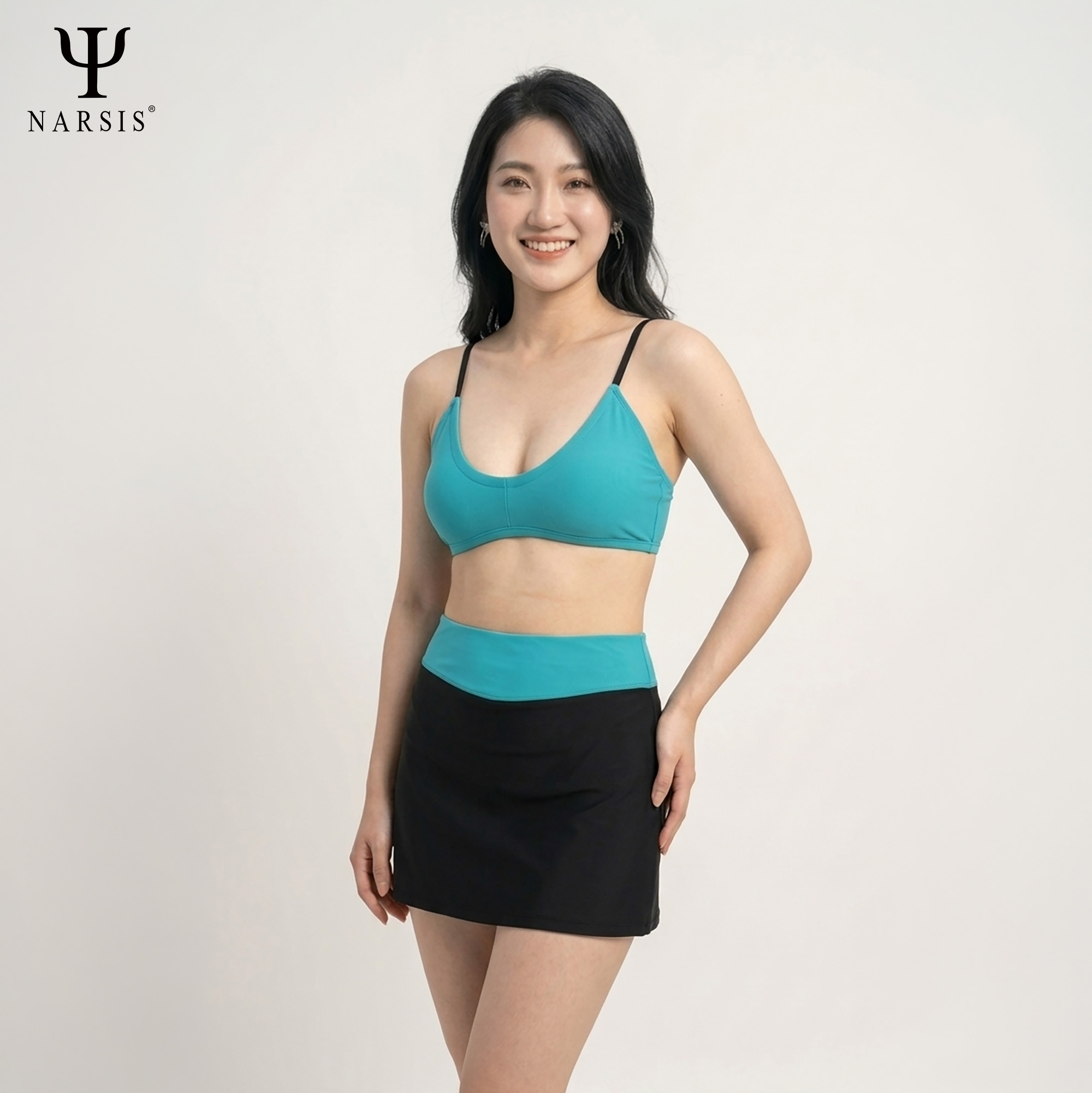 Bộ bơi nữ Narsis A25035: Set đồ bơi 2 mảnh áo xanh Teal kèm chân váy_thumbnail_5