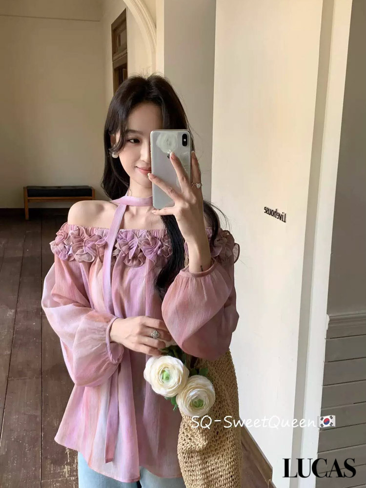 Áo sơ mi trễ vai bèo hoa ngang ngực dáng suông + đai vải_thumbnail_10