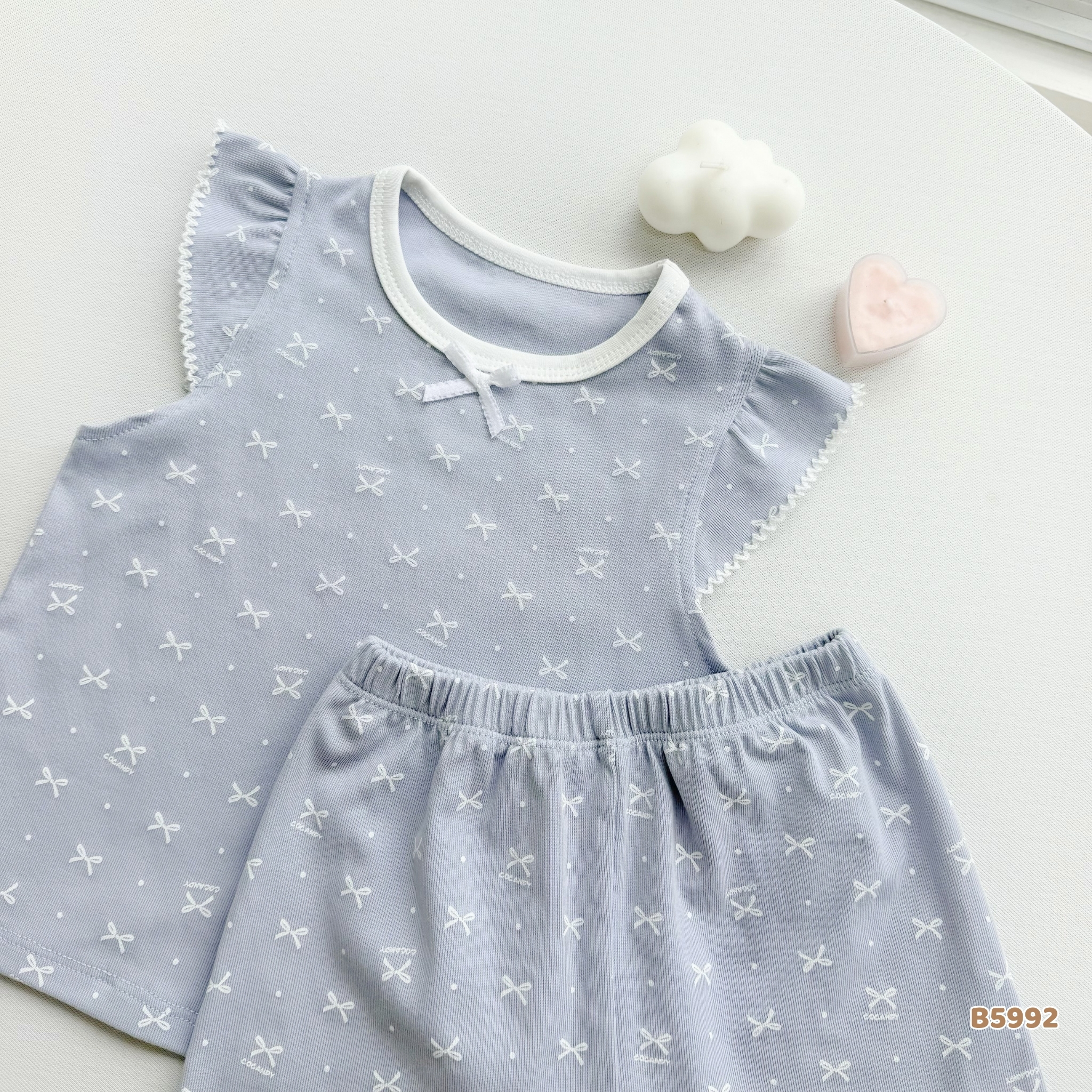 Bộ cộc thun XANH cánh tiên hình gấu nơ tim trắng_thumbnail_1