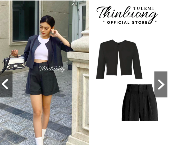 Áo vest và quần short màu xám đen kẻ