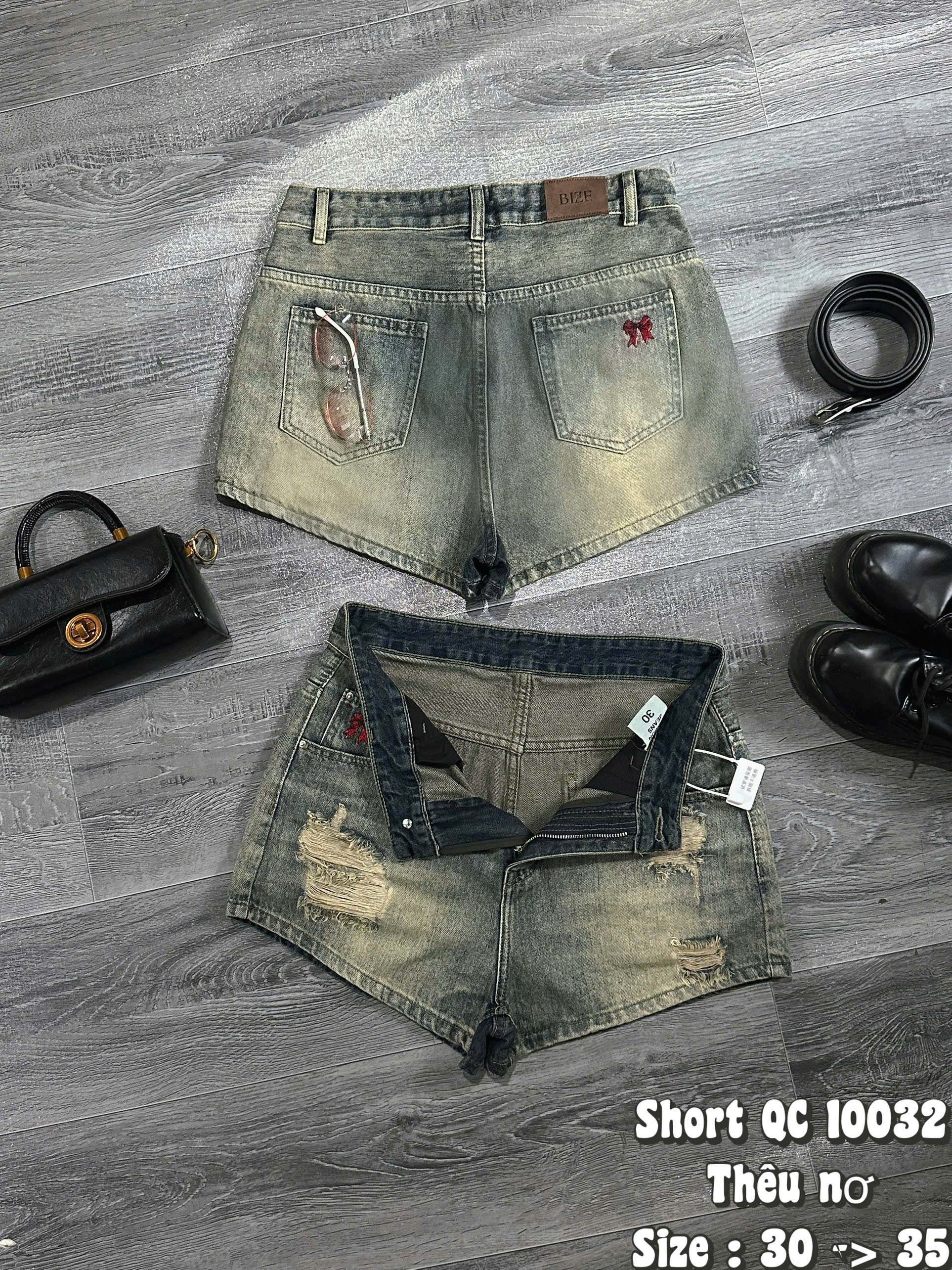 BIGSIZE NỮ - Quần short rách thêu nơ T-QSJ10032