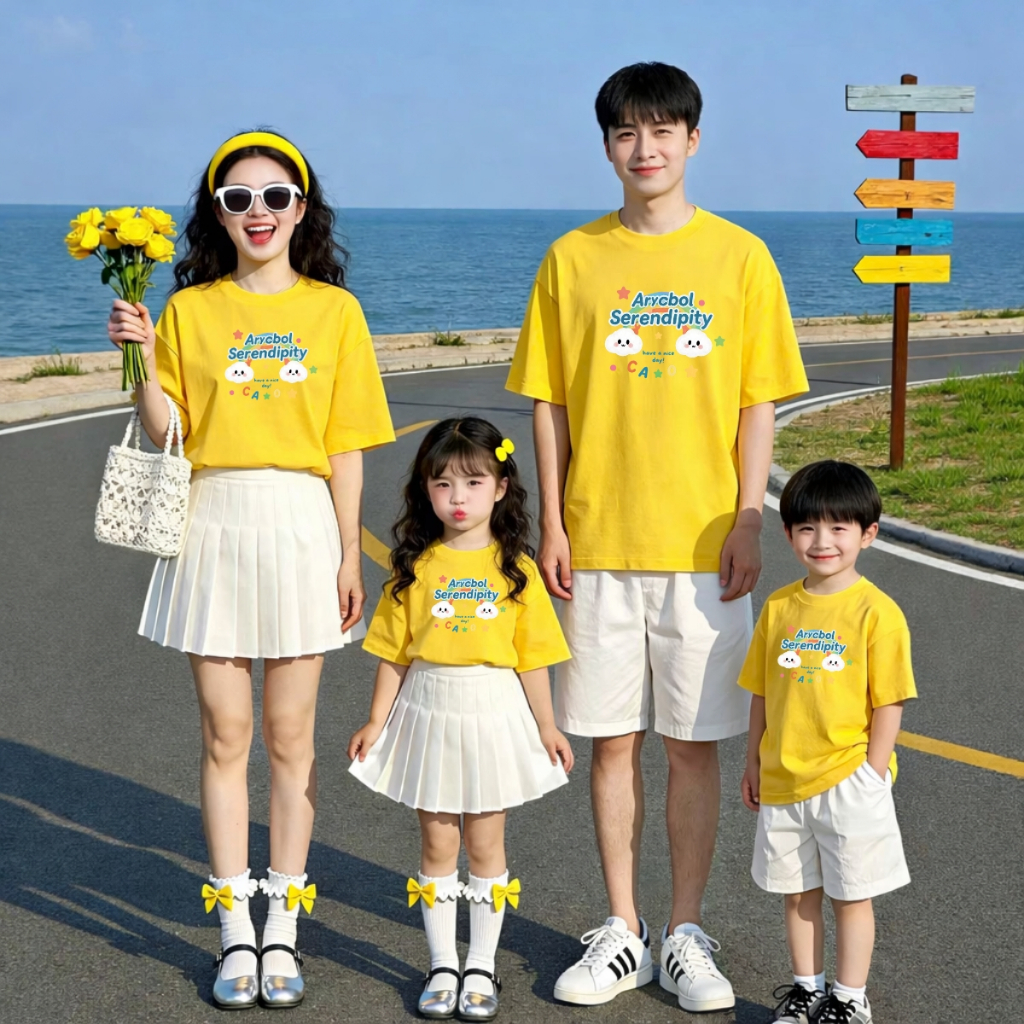 Áo phông gia đình 3,4,5 người hình cầu vồng và hai đám mây 