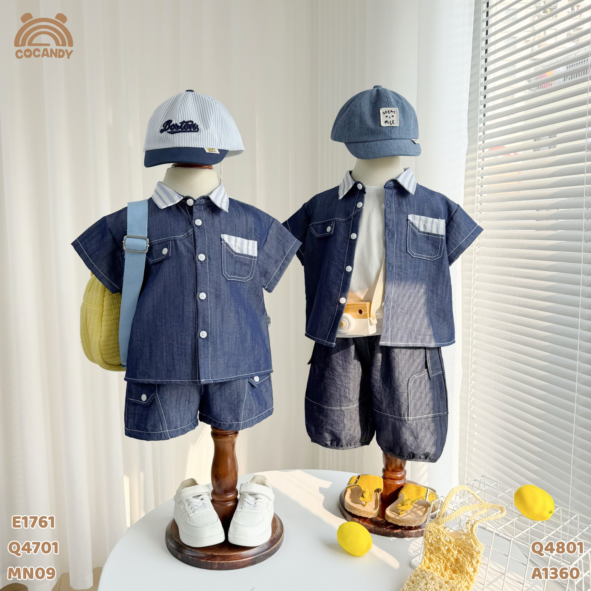 Áo cộc jeans XANH phối cổ sọc kẻ_thumbnail_7