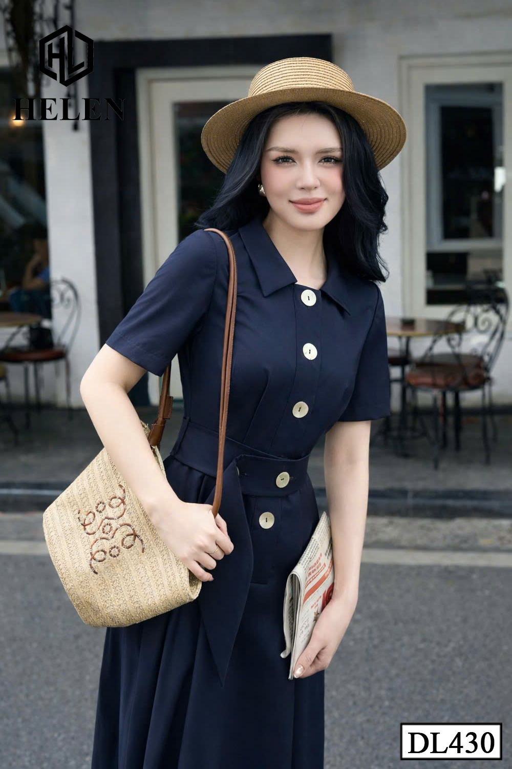 Đầm xòe màu xanh than cổ đước đai eo DL430_thumbnail_2