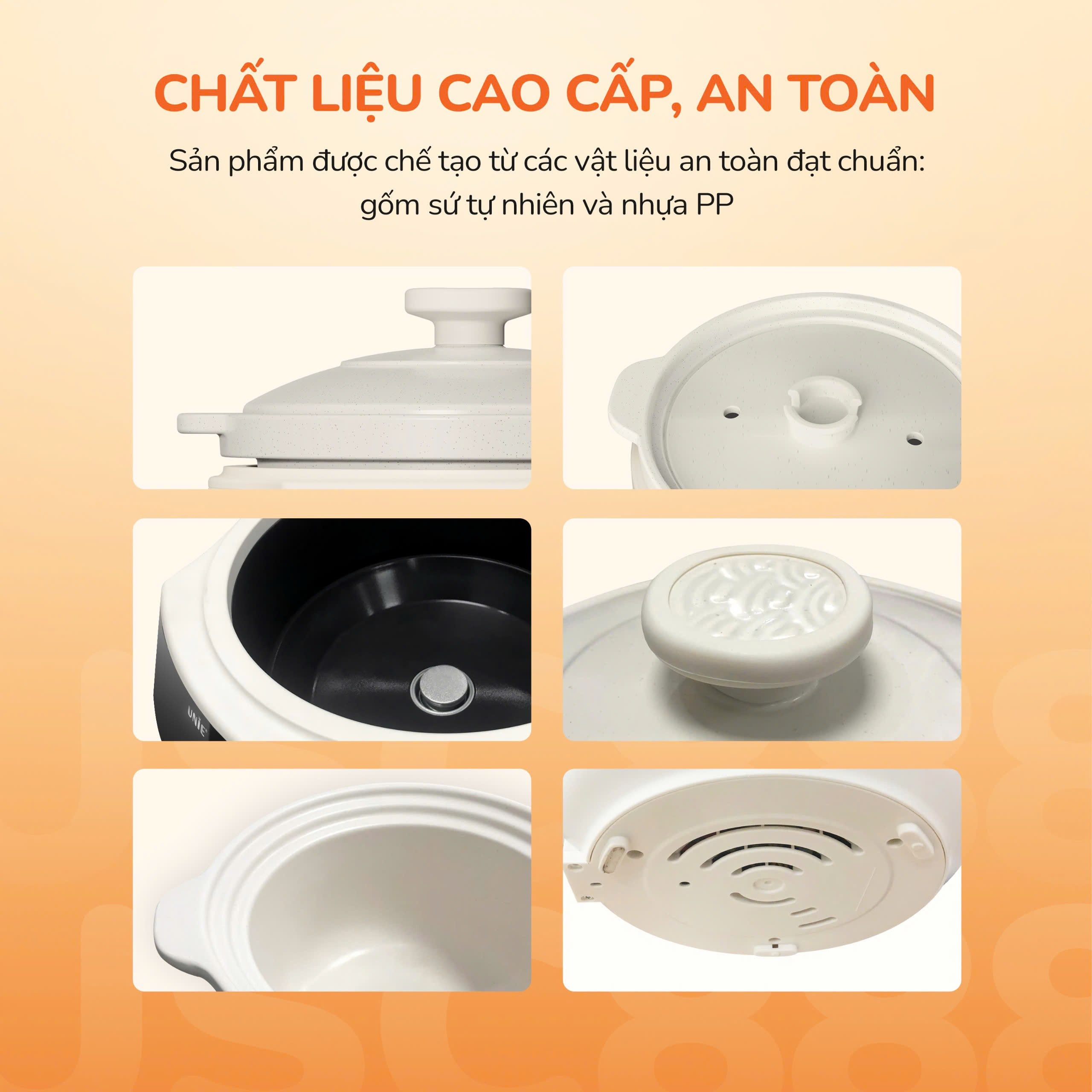 Nồi kho hầm dưỡng sinh 5 in 1 UNIE USC888, nắp sứ kép cao cấp – giữ nhiệt, khóa ẩm bằng vi áp suất_thumbnail_3