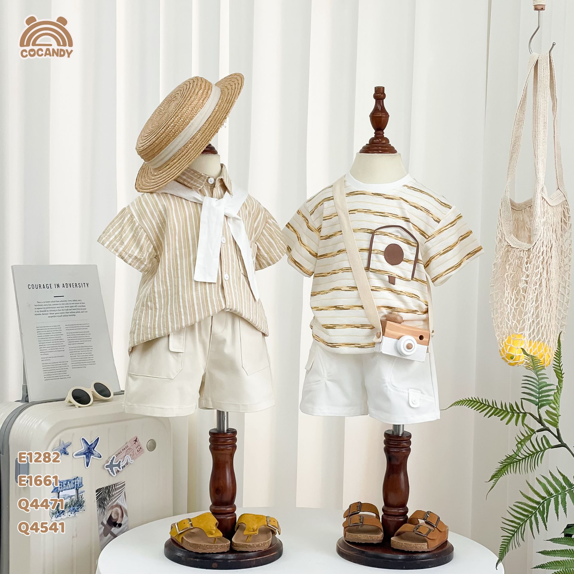 Áo cộc cotton kẻ VÀNG BE phối túi ngực hòm thư_thumbnail_6