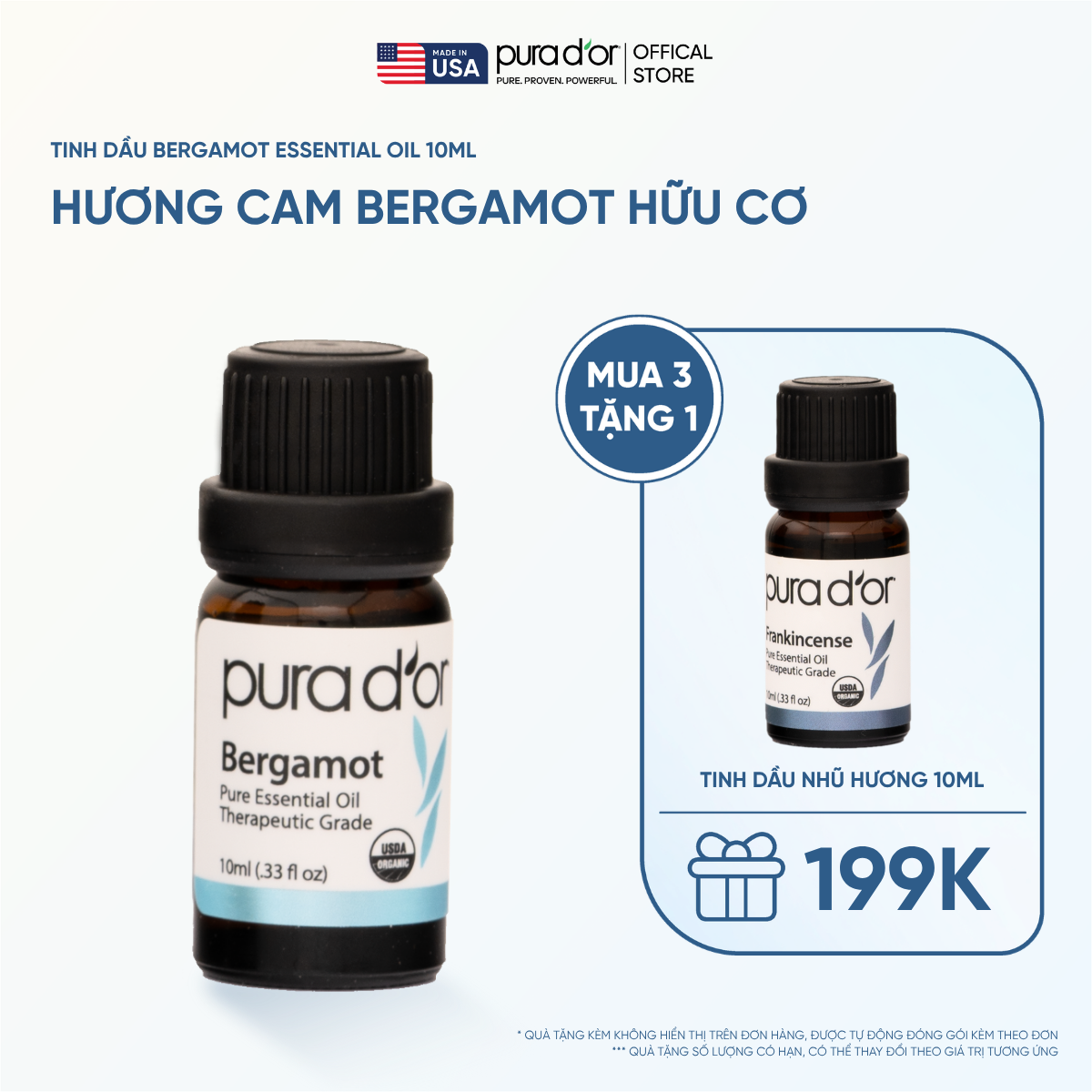 Tinh Dầu Cam Bergamot Hữu Cơ Pura D'or Therapeutic Grade Bergamot Essential Oil 10ml