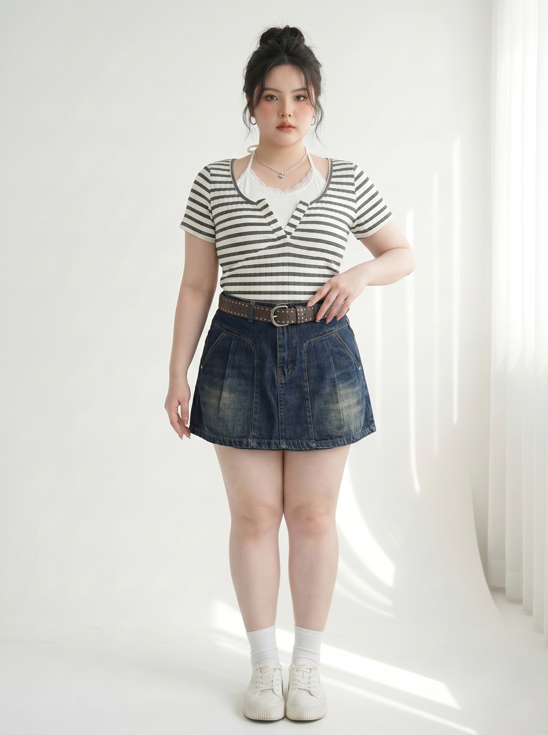 Quần Váy Jean Xếp Ly Bigsize Lưng Cao Gọn Bụng - Đỏ/Trắng/Xanh Đậm/Đen - Vừa 55-90kg - QVJ2101_thumbnail_11