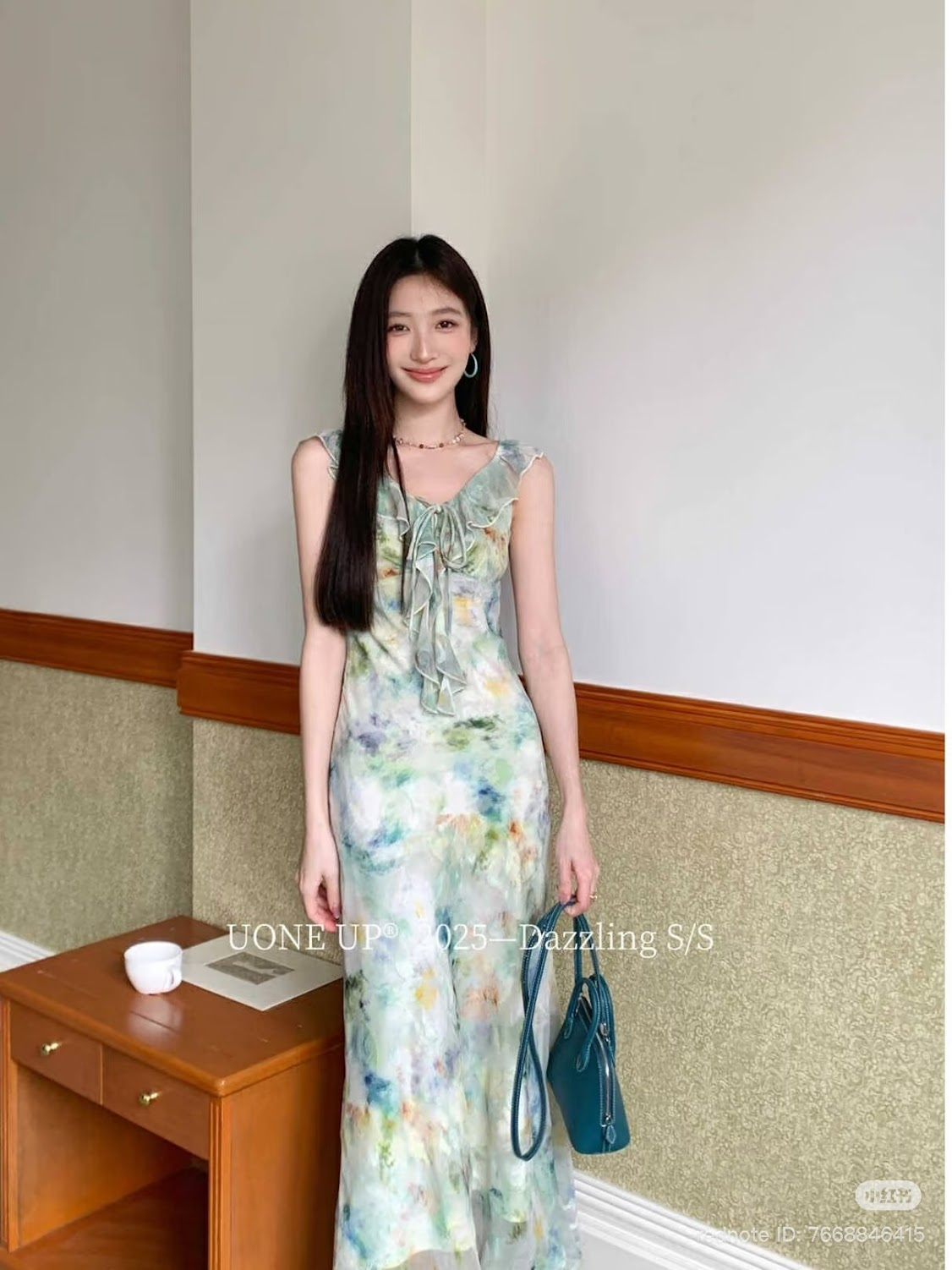 Lucas - Váy hoa vintage cổ tim viền bèo buộc nơ dáng dài UONE UP 0011_thumbnail_1