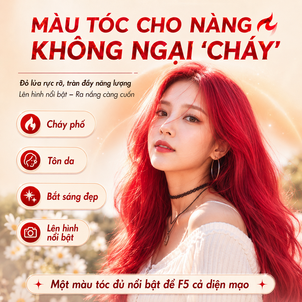 Thuốc Nhuộm Tóc Màu Đỏ Lửa (Đỏ Tươi) Rực Rỡ Tôn Da - Cần Tẩy/Nâng Tone - Kèm Oxy Trợ Nhuộm Dụng Cụ Tại Nhà_thumbnail_2
