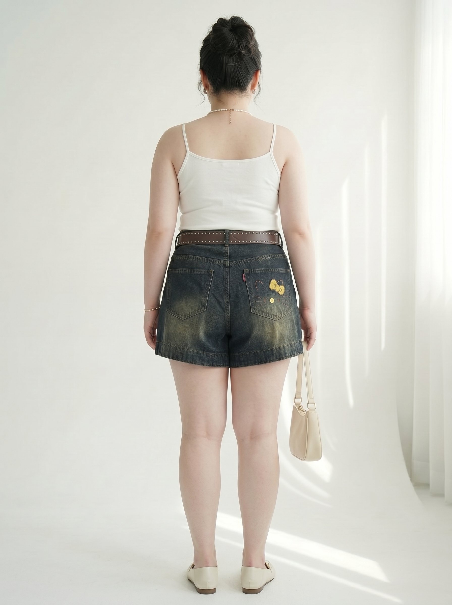Quần Short Jean Thêu Mèo Nơ Bigsize Ống Rộng Vừa Gọn Đùi Dễ Phối - Xanh Jean - Size 30-35 - T-QSJ1321_thumbnail_2