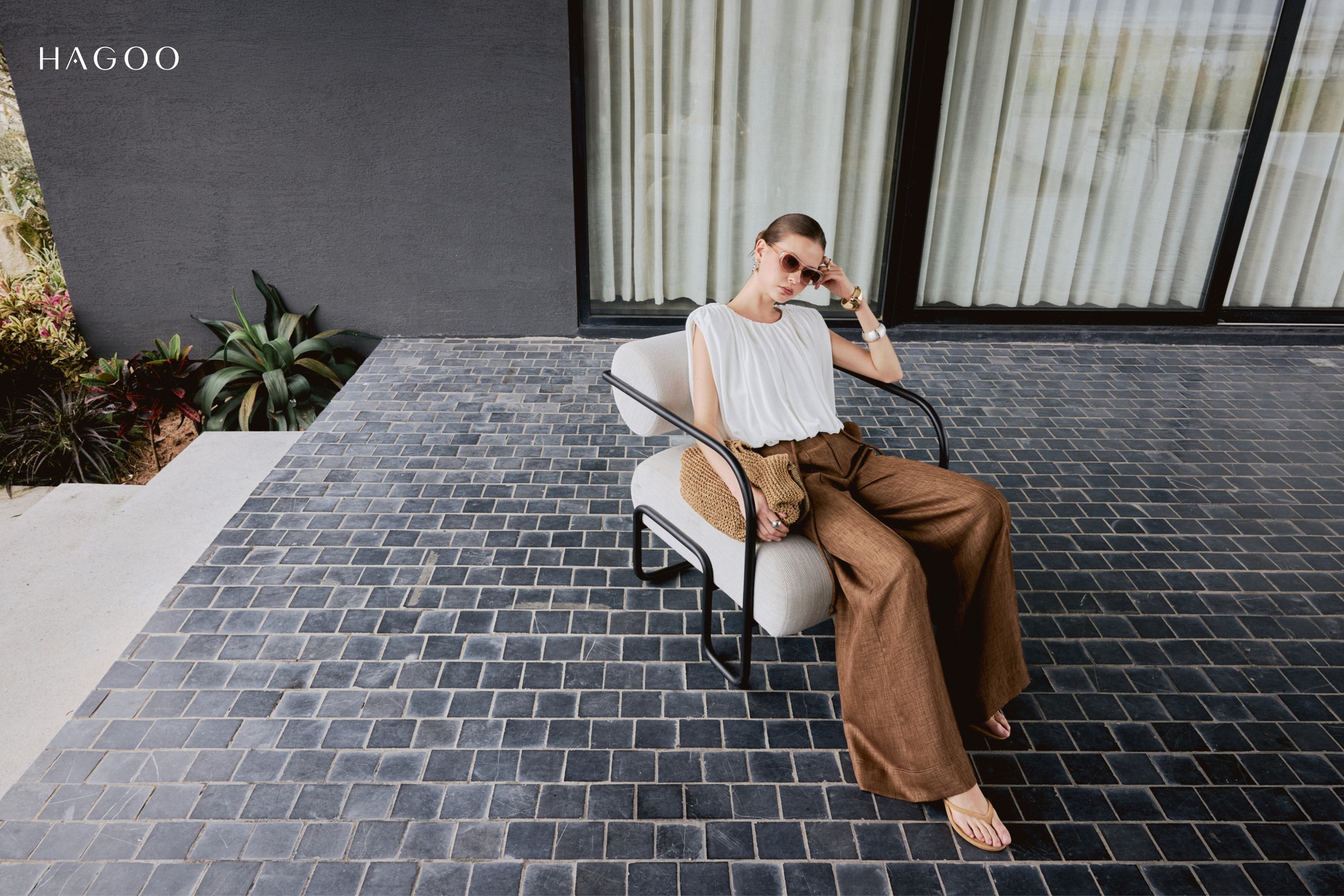 Quần suông linen Ý mix dây trang trí HAGOO