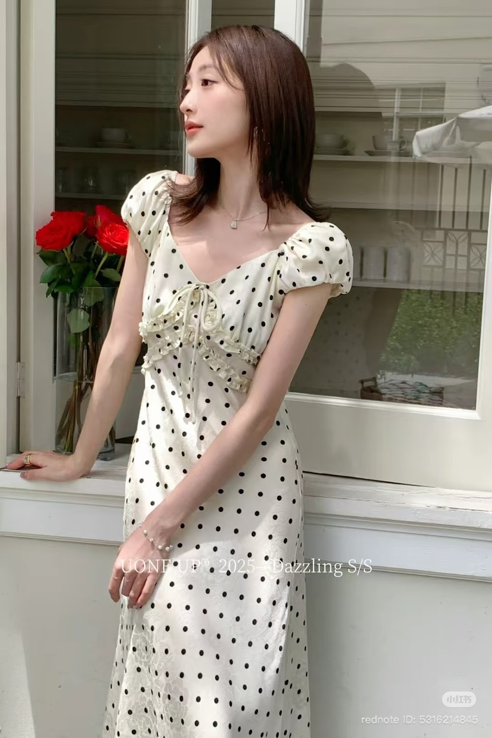 Lucas - Váy chấm bi cổ tim tay hến chun vai chân xòe dáng maxi_thumbnail_4