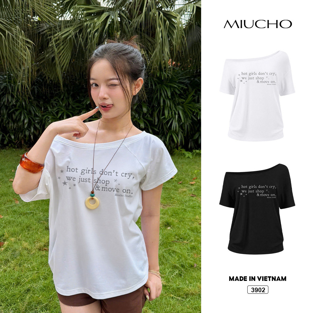 Áo thun form rộng lệch vai thiết kế basic Miucho 3902